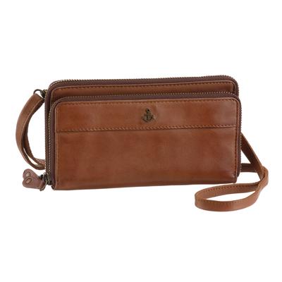 Brustbeutel HARBOUR 2ND "Serena", Damen, braun (charming cognac), Rindsleder, washed, Kleinlederwaren, Geldbeutel Portemonnaie mit RFID-Technologie