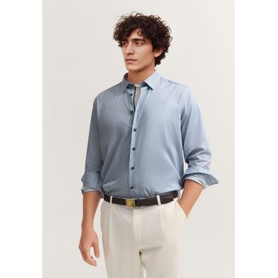 Langarmhemd BUGATTI "Easy-Care Funktion", Herren, Gr. S, Normalgrößen, blau (370, marine), Canvas, 100% Baumwolle, bedruckt, normal, Hemden, mit Under-Button-Down Kragen