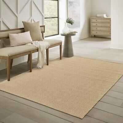 Style Haven Veranda Light Brown Solid Textured Indoor-Outdoor Area Rug