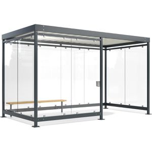 WSM Personenunterstand Economy Köln K4 d/b BS, anthrazit, 3 Wände + Windfang aus Glas, 420 x 217cm (B/T), für 8 Personen