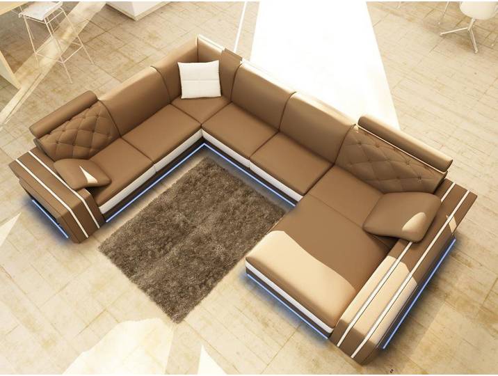 JVmoebel Ecksofa Geräumiges Leder-Ecksofa in Beige mit Boxspring-Polsterung, Made in Europa
