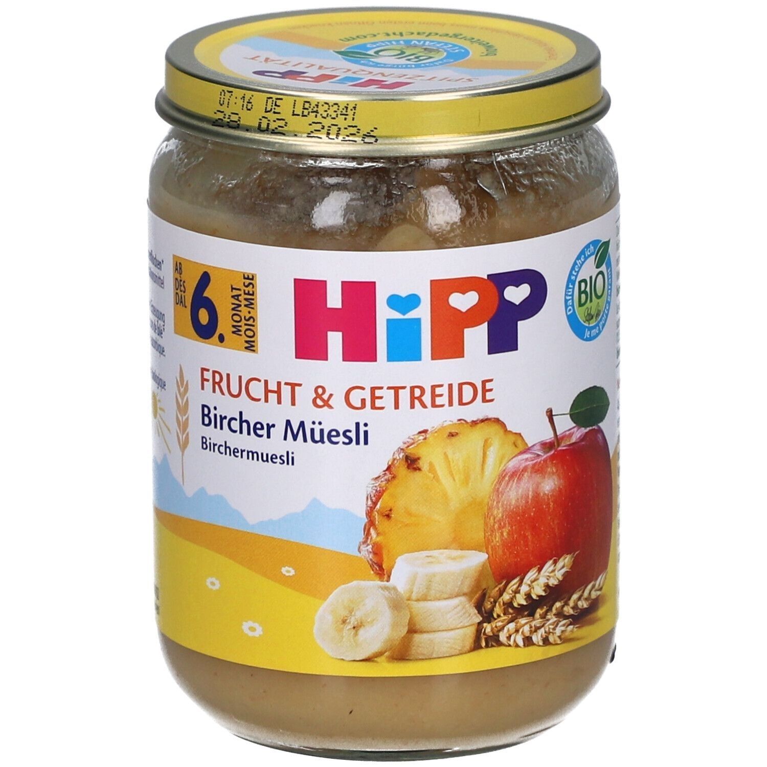 HiPP Frucht & Getreide Bircher Müsli, ab dem 6. Monat x4 4x190 g Brei