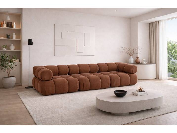 Kaiser Möbel Sofa Modulares 3-Sitzer-Sofa, gerade Couch, Stoff Salvador, Selia, 3-Sitzer, Veloursstoff Salvador, modernes Design,weiche, abgerundete Linien