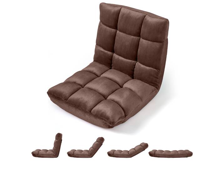 Fauteuil De Sol Pliable En Flanelle\, Canapé Paresseux Tatami Convertible Dossier Réglable 14 Positions\, Brun\,66\,5 X 53 X 53 Cm