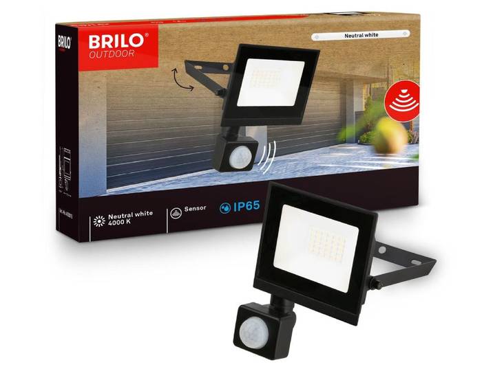 Briloner LED Strahler außen Bewegungsmelder 11x17 cm Rechteckig 20W 1800lm 4000K Neutralweiß IP65 Staub- und Strahlwasserschutz Schwarz - Fluter Garten Garage Auffahrt