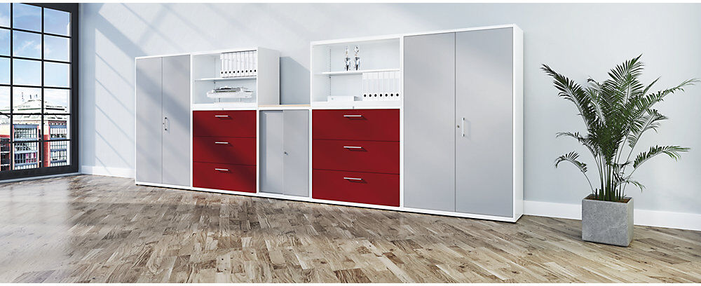Flügeltürenschrank, HxB 1516 x 1200 mm, Stahlplatte, 3 Fachböden, lichtgrau / lichtgrau / lichtgrau mauser