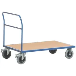 ROLLCART Schiebebügelwagen 100x70 cm Holz-Ladefläche blau, 112x99x70 cm