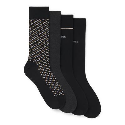 Businesssocken BOSS, Herren, Gr. 40-46, schwarz-weiß (schwarz, beige), Baumwollmischung, elastisch, Socken, mit BOSS Logo