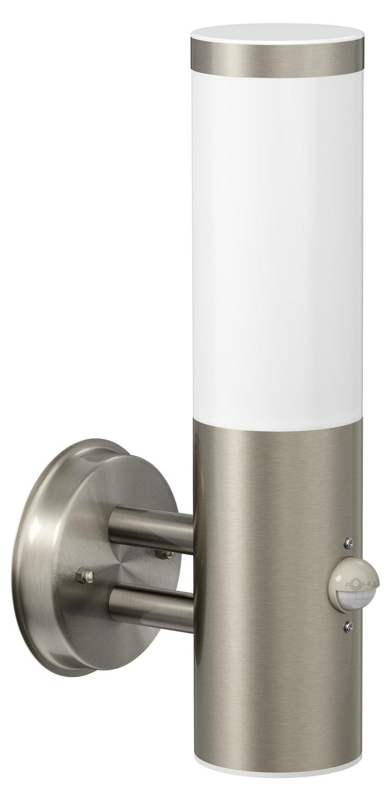 ledscom.de Wandlamp PORU voor buiten, Geborsteld roestvrij staal, Rond, met bewegingsmelder, IP44, 1x E27 max. 15W