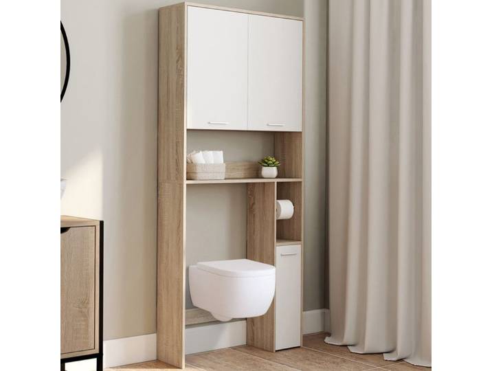 IDMARKET Meuble étagère dessus WC WALLIS bois façon hêtre et blanc