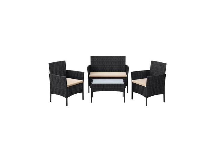 Hansiro Sitzgruppe 4-Teilig Gartenmöbel-Set, Schwarz, Metall, Gartenmöbel, Gartengarnituren, Gartenmöbel-Set