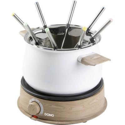 DOMO DO736F Fondue 1500W Kontrollleuchte, 8 Fonduegabeln Holz, Weiß