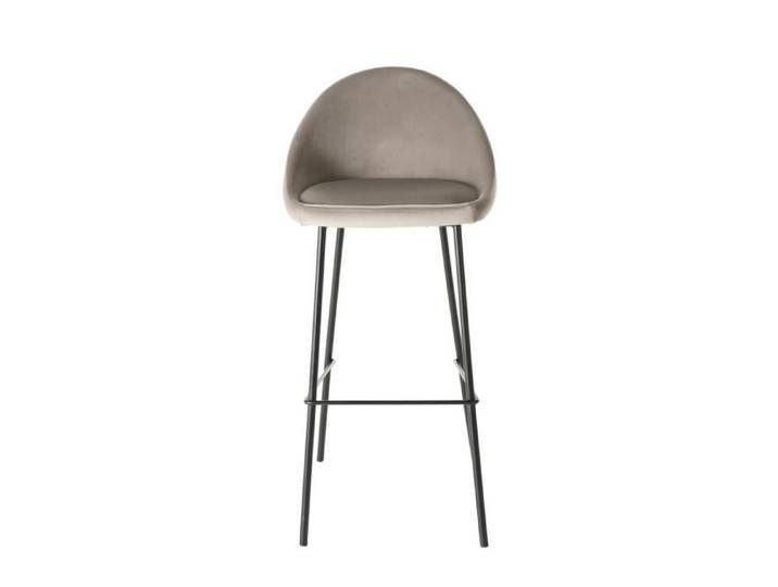 MACABANE AUGUSTIN - Lot de 2 tabourets de bar velours chamois beige pieds métal noir hauteur d'assise 80cm
