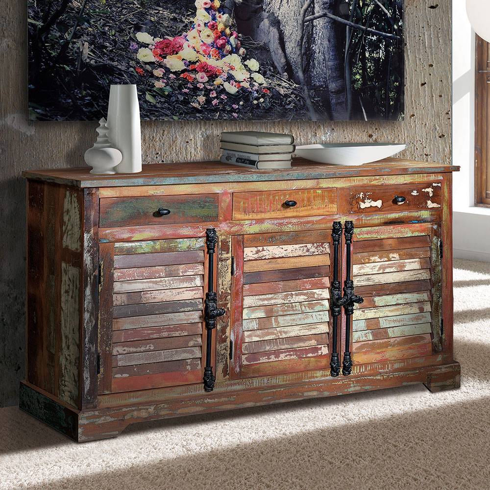 Pharao24.de Sideboard Kommode im Shabby Chic Stil mit Metallgriffen