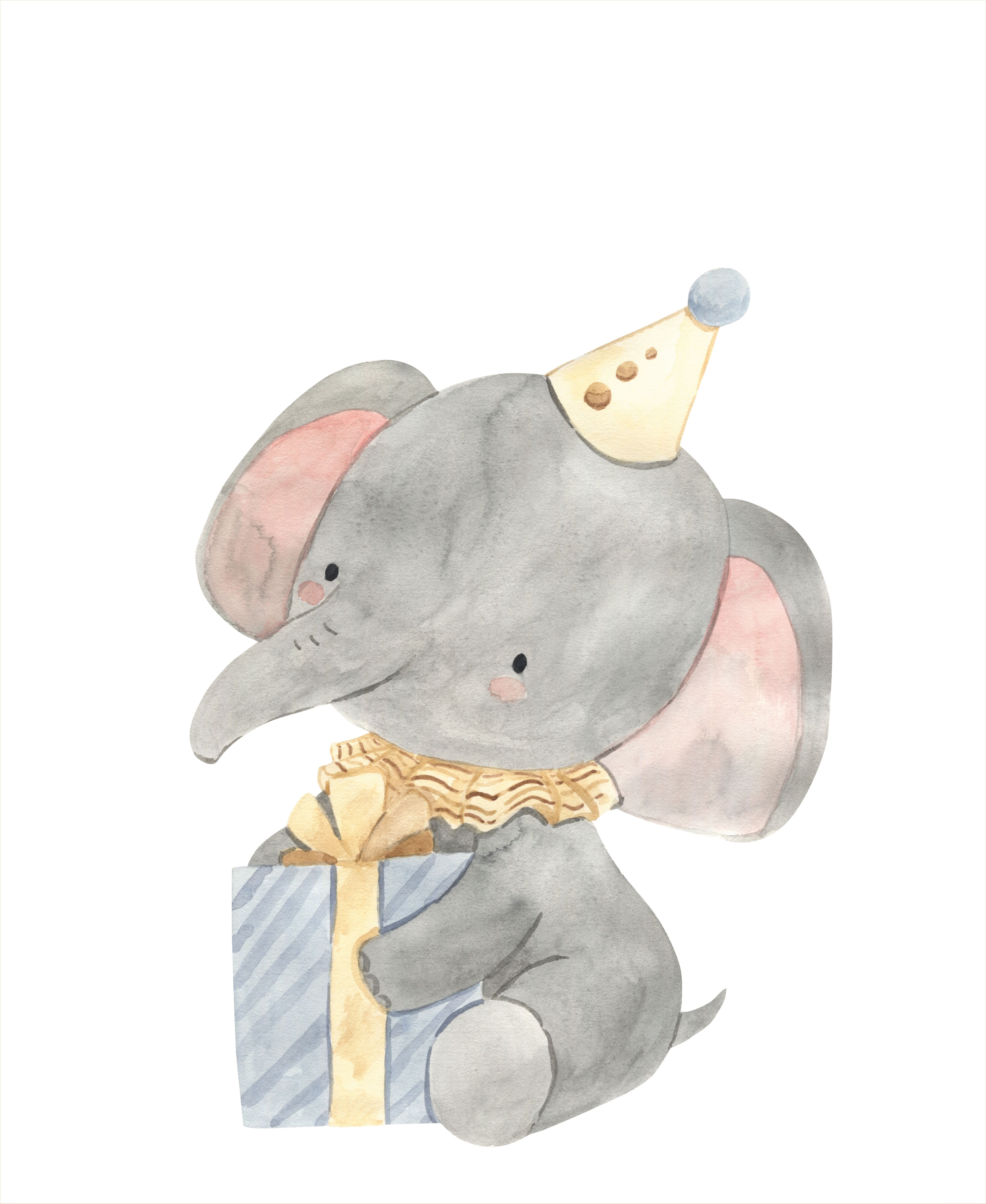 Bild mit Rahmen LÜTTENHÜTT "oder Poster, Elefant mit Geschenk und Partyhut", bunt (farbe rahmen: beige, farbe bild(er): bunt), B:40cm H:50cm T:0,7cm, Holz, Plexiglas, Bilder, Bild mit Rahmen, HD Premium Druck farbe rahmen: beige, farbe bild(er): bunt B/H/