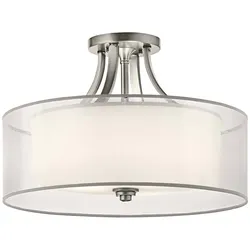 Deckenleuchte Wohnzimmerlampe Schlafzimmerleuchte Leinen Glas Stahl D 50,8 cm