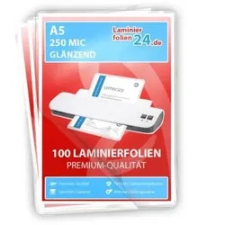 Laminierfolien A5, 2 x 250 Mic, glänzend