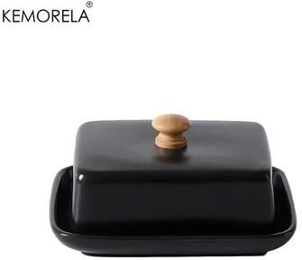 Uplift Picks Ceramic Butter Dish With Lid For Kitchen And Cheese Storage black