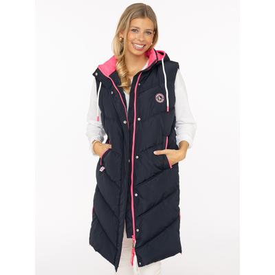 Steppweste ZWILLINGSHERZ "Heimatgefühl", Damen, Gr. L, marine, Web, Obermaterial: 100% Polyester, unifarben mit Farbeinsätzen, figurumspielend knielang, ohne Ausschnitt, Westen Steppweste, Kapuze, Details, Zipper und Taschen