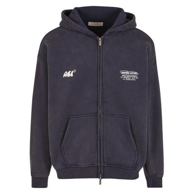 Sweatjacke ANOTHER COTTON LAB "Another Cotton Lab Espresso Society Washed Zip Hoodie", Herren, Gr. XS, blau (washed navy blau), 52% Baumwolle, 48% Polyester, Rundhals, Sweatjacken Sweatjacke