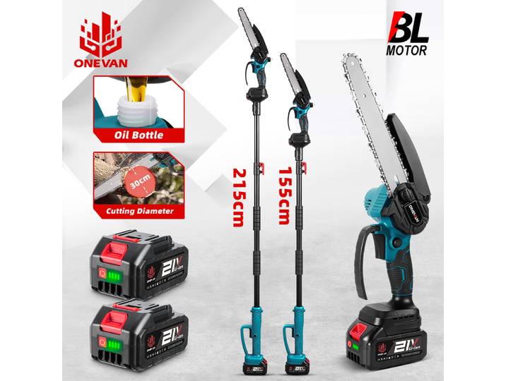 Tronçonneuse électrique télescopique sans balais ONEVAN 5500W 8 pouces 2 en 1 pour l'élagage des hautes branches, compatible avec la batterie Makita 18V.