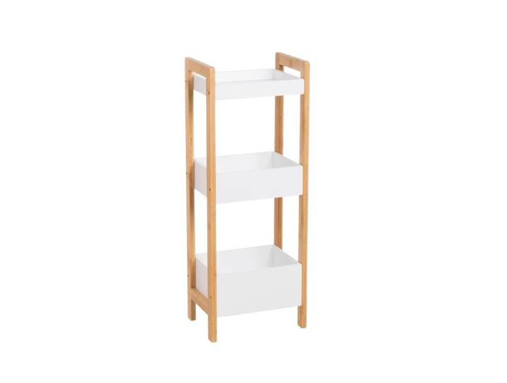Étagère - JUANIO - 3 niveaux Blanc/Bambou - 28x20x74 cm - 5 kg/étagère - MDF laqué