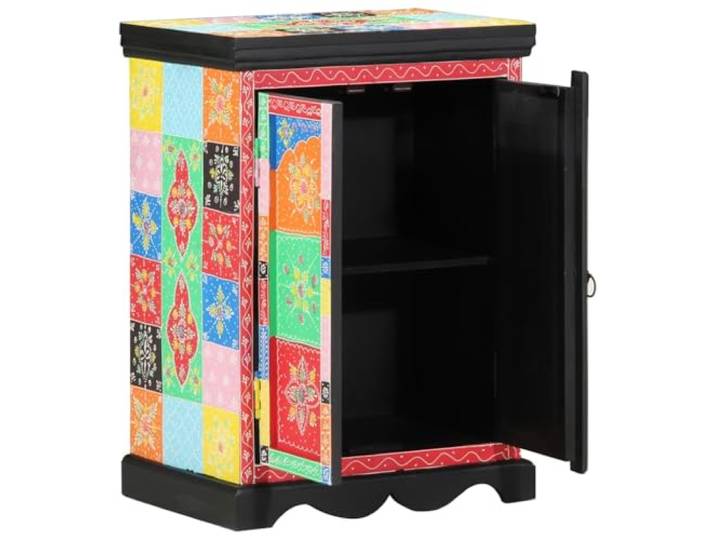 HKTMGDNG Konsolentisch Bunt 50x30x70 cm Massivholz Flur Farbenfroher Boho Flurtisch fürs Schlafzimmer mit 2 Türen und Ablagefach aus echtem Mangoholz für Stabilität.