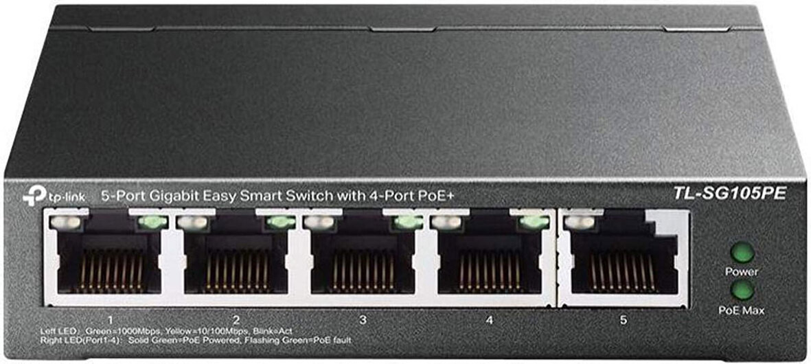 TP-Link TL-SG105PE Switch met 5x Gigabit poorten en 4x PoE+ poorten, zwart