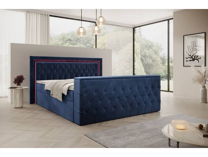 PROMETO Möbel Boxspringbett Doppelbett 180x200cm mit Matratze, Bettkasten TV-Lift LED Beleuchtung