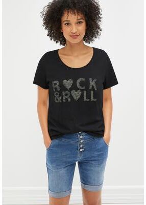 Plus Size Women's 100% Cotton Jersey Slub Scoopneck Short Sleeve Graphic Tee by Ellos Studio in Black Rock And Roll (Size 1X)