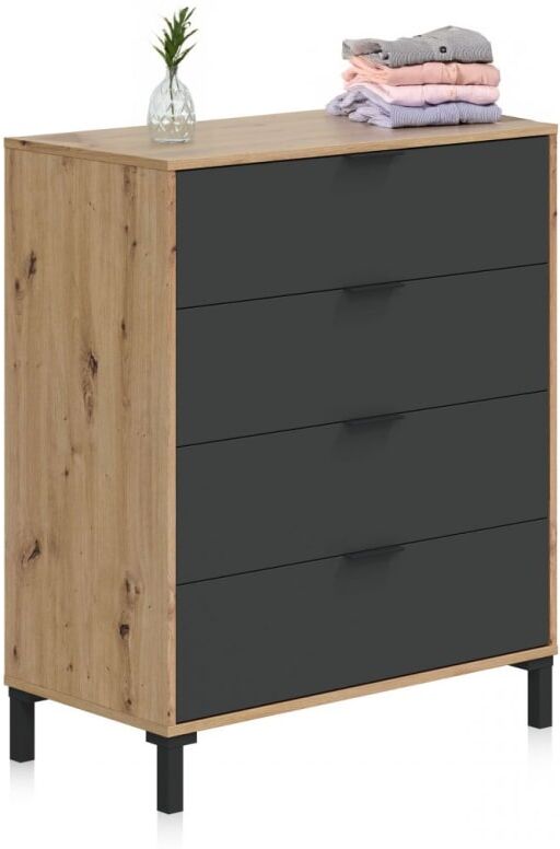 duehome Cómoda melamina, gris, 77,5 x 94 x 40