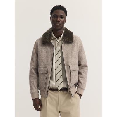 Blouson BUGATTI "Regular Fit", Herren, Gr. 56, beige (50, beige), 100% Wolle, unifarben, regular fit, Jacken Blouson, Regular Fit Wolle Fellkragen