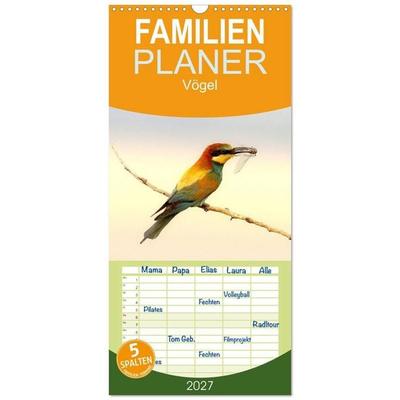 Familienplaner 2027 - Vögel mit 5 Spalten (Wandkalender, 21 x 45 cm) CALVENDO
