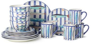 "Certified International Something Fishy 16 Piece Dinnerware Set, Service for 4 - 11.00""L x 11.00""W x 1.00""H"