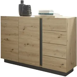 SIDEBOARD Eiche Artisan, Graphit grau 138 cm, Kommode mit Schubladen