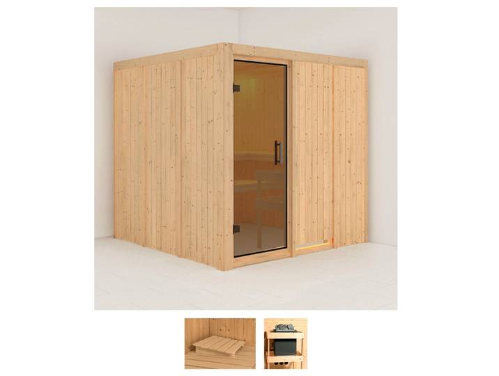 Sauna KARIBU Rodin , beige (naturbelassen), ohne Ofen, (ohne Ofen), Saunen, Sauna, ohne Ofen