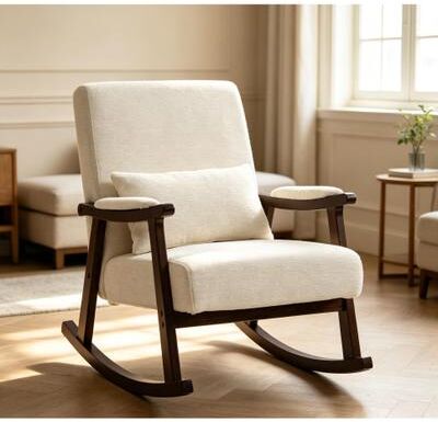 Kodotan sofa Mid Century Modern Accent Chair rocking chair with Solid Wood Frame, Upholstered Living Room Chair, Reading Armchair