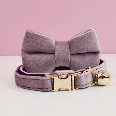 Inspired Living Luxury Personalized Velvet Cat Collar With Custom Nameplate & Elegant Bow Tie bow Tie Collar D