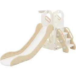 KINDERRUTSCHE 3 in 1 Kleinkinderrutsche mit Turm und Basketballkorb Weiß-Beige