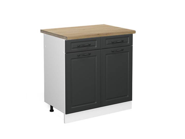 Vicco Küchenunterschrank R-Line Anthrazit Landhaus 80 cm, AP Eiche, Anthrazit, Weiß, Holzwerkstoff, 1 Fächer, 2 Schubladen, Rechteckig, 80x81.6x60 cm, Küchen, Küchenmöbel, Küchenschränke, Küchenunterschrank