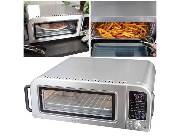 GASTRONOMA Pizzaofen Profi Pizzaofen 400C Air Fryer 2000W 18L mit Pizzastein 15 Programme, Temperaturbereich von 35 °C bis 400 °C, kabelgebunden