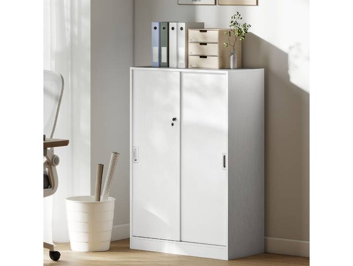 Vinsetto Armoire Bureau Bois Blanc 2 Portes Verrouillables 80x40x120 cm