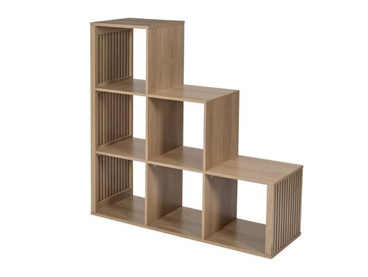 Rangement 6 Cases escalier effet bois avec tasseaux - PAJAN