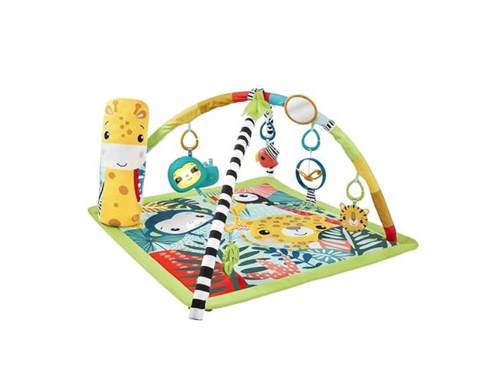 Fisher-Price 3-in-1-Spielmatte „Regenwald“ Babymatte mit Musik und Lichtern, Bauchstütze und 5 Spielzeugen, Entwicklungsspiel für Neugeborene ab 0 Monaten