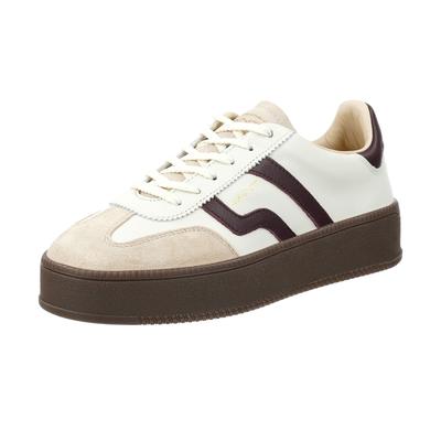 Sneaker GANT "Cuzmani", Damen, Gr. 40, Leder, beige (weiß, dunkellila), Leder, Veloursleder, kontrastfarbene Details, Schuhe Sneaker, Plateausneaker, Halbschuh, Retro-Sneaker zum Schnüren