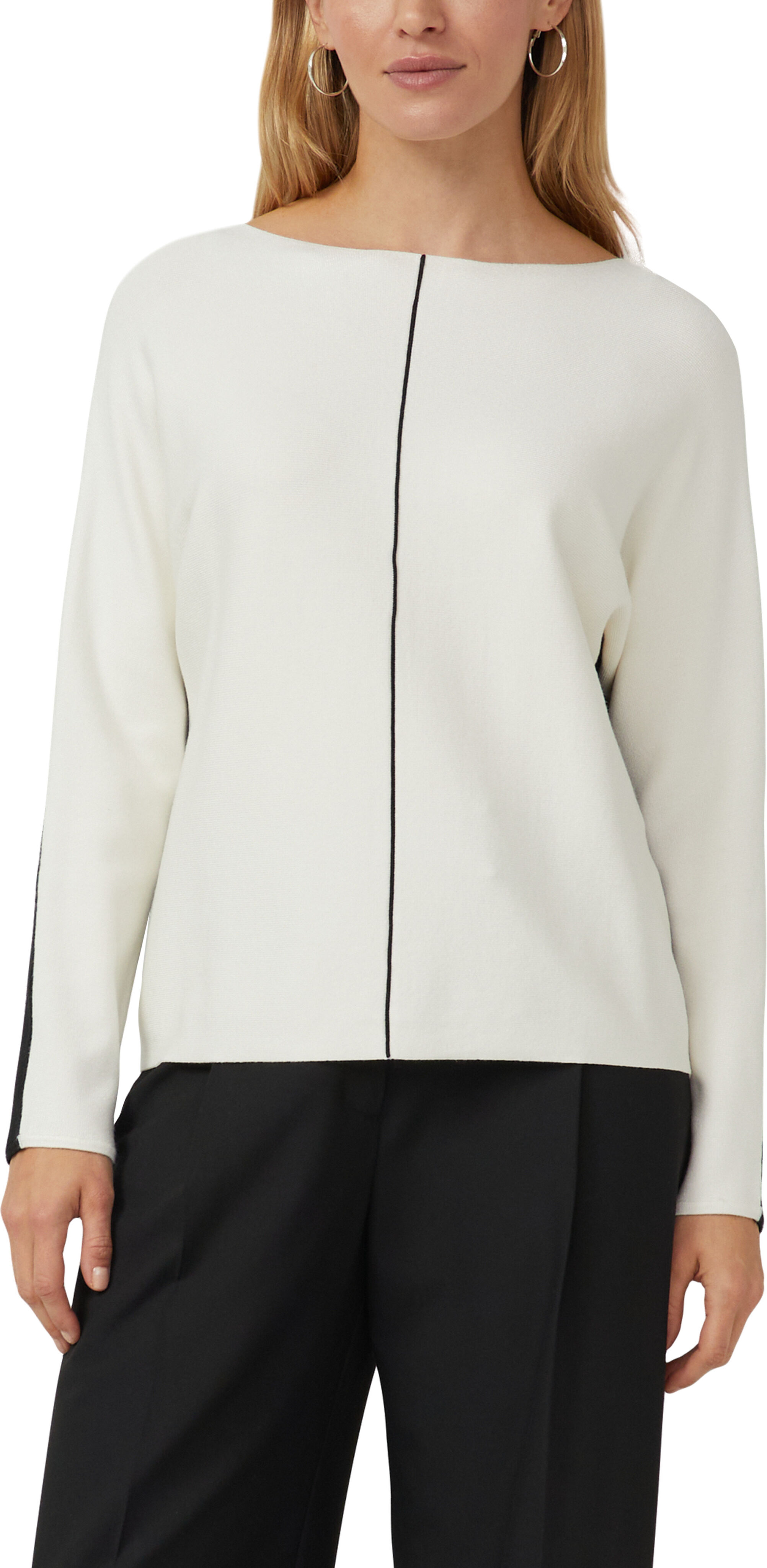 Strickpullover S.OLIVER BLACK LABEL, Damen, Gr. 34, weiß, Strick, Obermaterial: 70% Viskose, 30% Polyamid, regular fit normal, U-Boot-Ausschnitt, Fledermausärmel, Pullover Strickpullover, mit Colour-Blocking