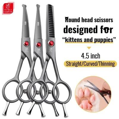 Inspired Finds Fenice Round Tip Pet Grooming Scissors 4.5straight Curved