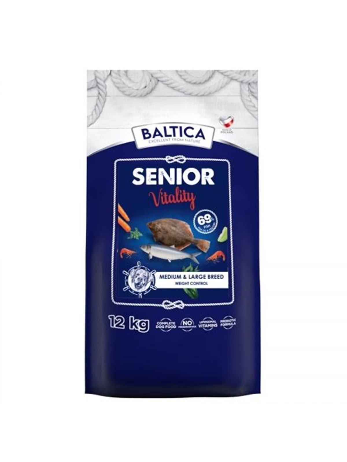 BALTICA Excellent Senior Vitality Ostseefisch mittelgroße und große Rassen - Trockenfutter für Hunde - 12kg