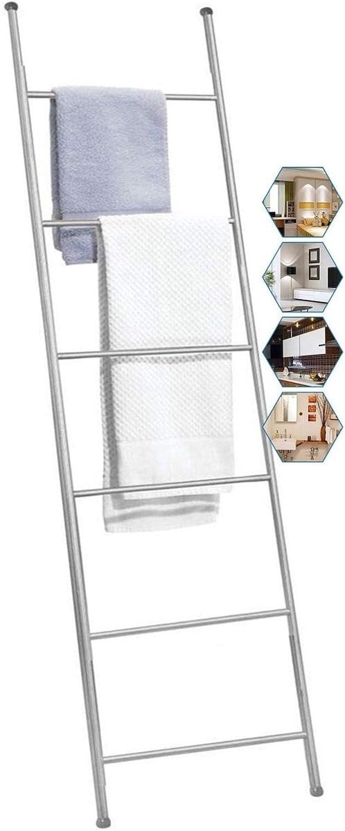 Wit vrijstaand badkamer ladder handdoekrek met 6 lagen