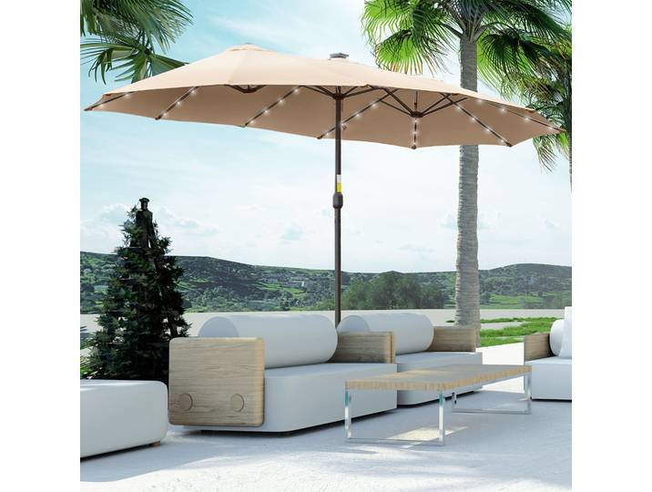 Outsunny Parasol Double LED 450x265 cm Kaki Terrasse Balcon